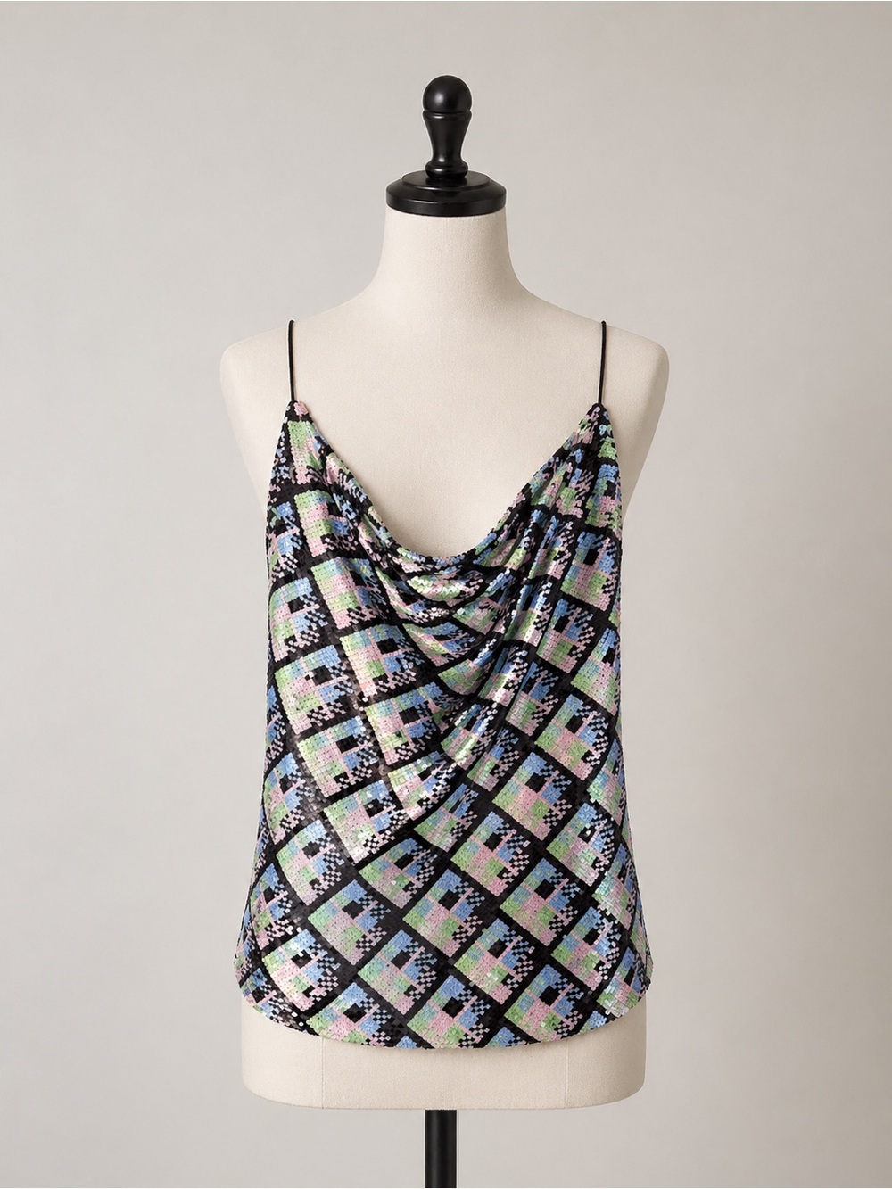 Endless Rose NEW Multicolor Sequin Cowl Neck Cami Tank Party Top Small